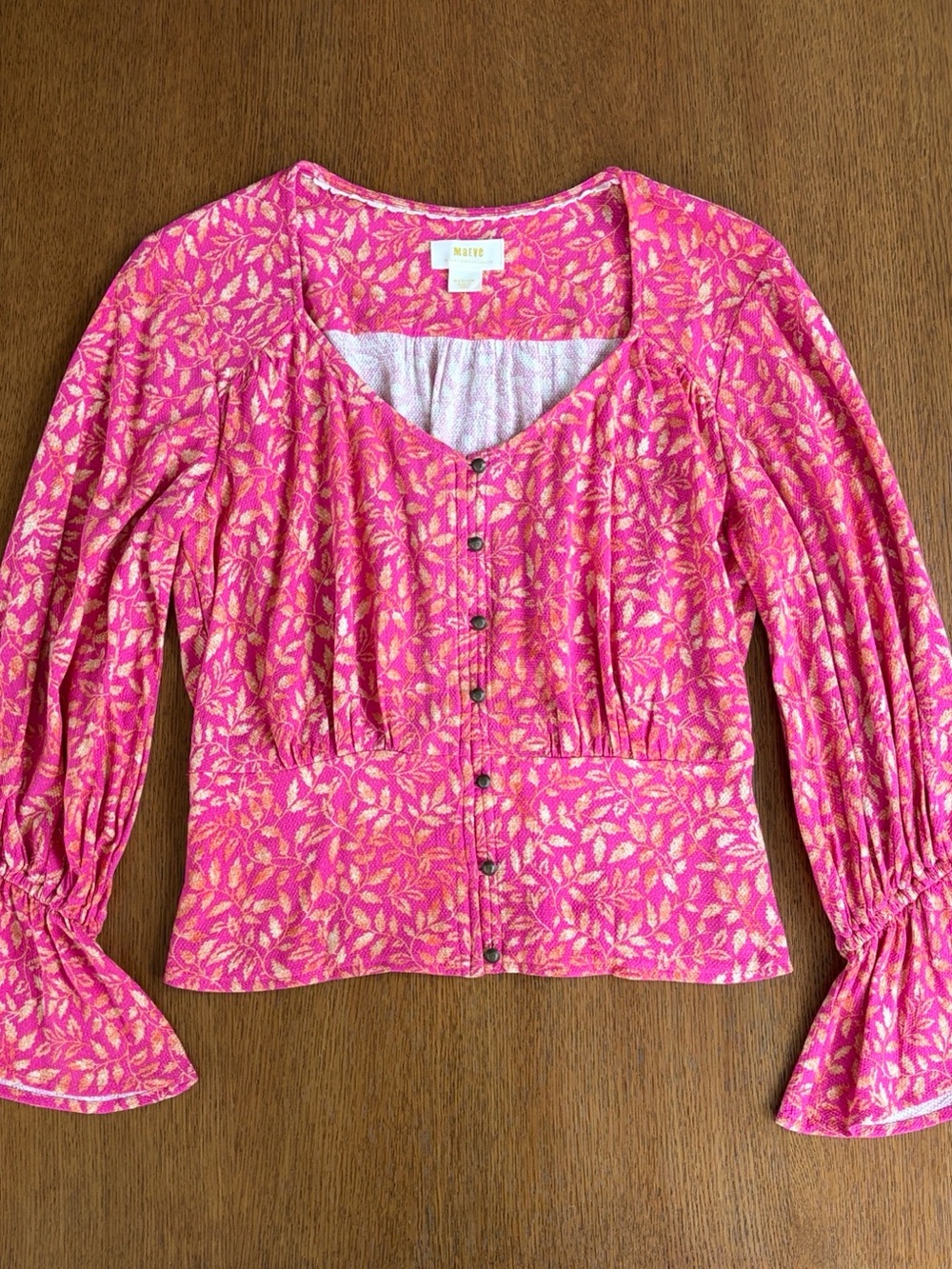 Maeve by Anthropology Pink Autumn Leaves Boho Top